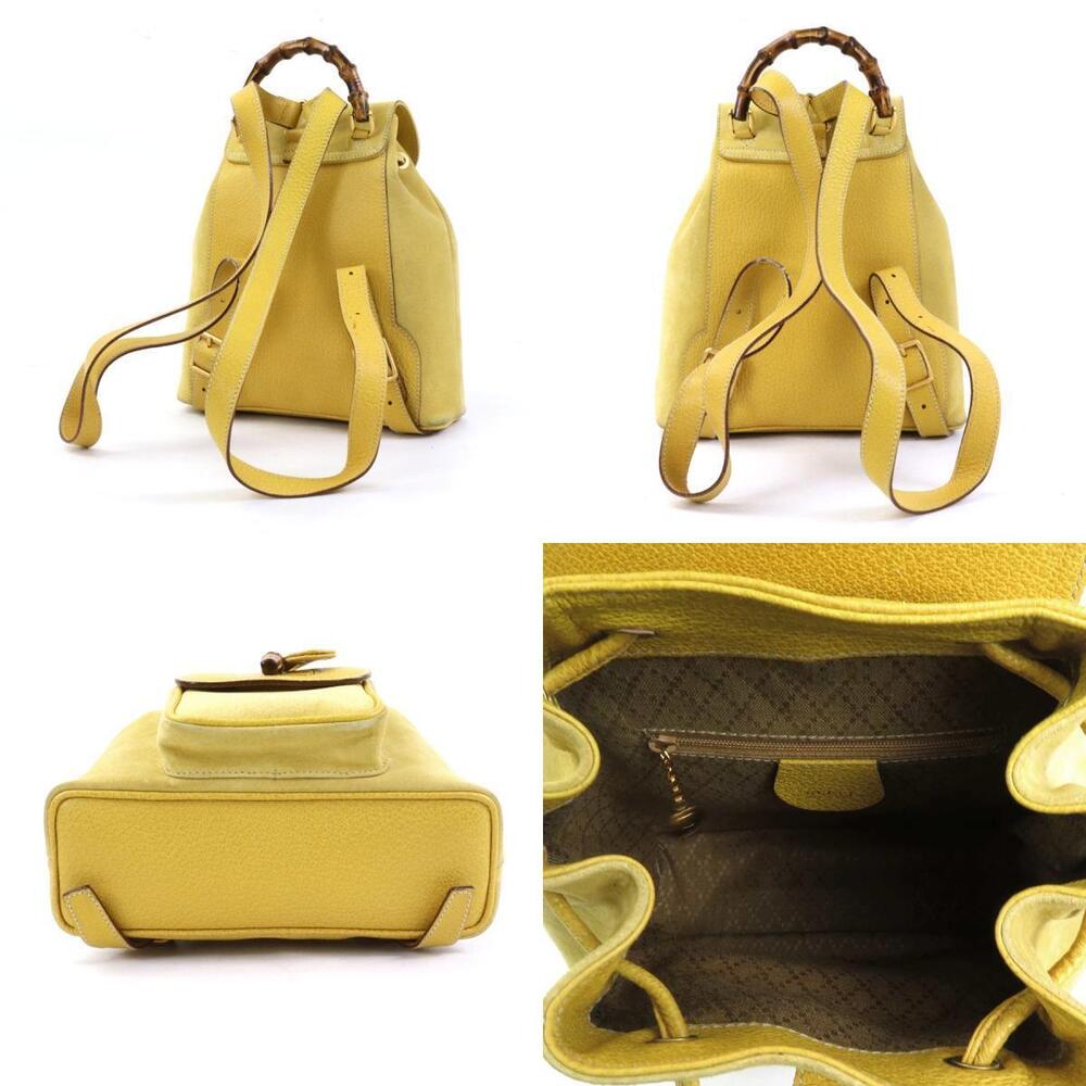 Gucci Leather Bamboo Suede Gold Yellow Backpack - Picture 3 of 4